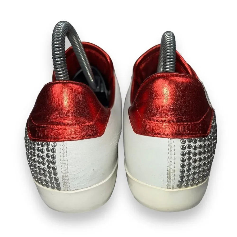 Zadig & Voltaire Stud Casual Leather Sneakers White / Red‎ / Silver Women's 39 - Picture 5 of 11